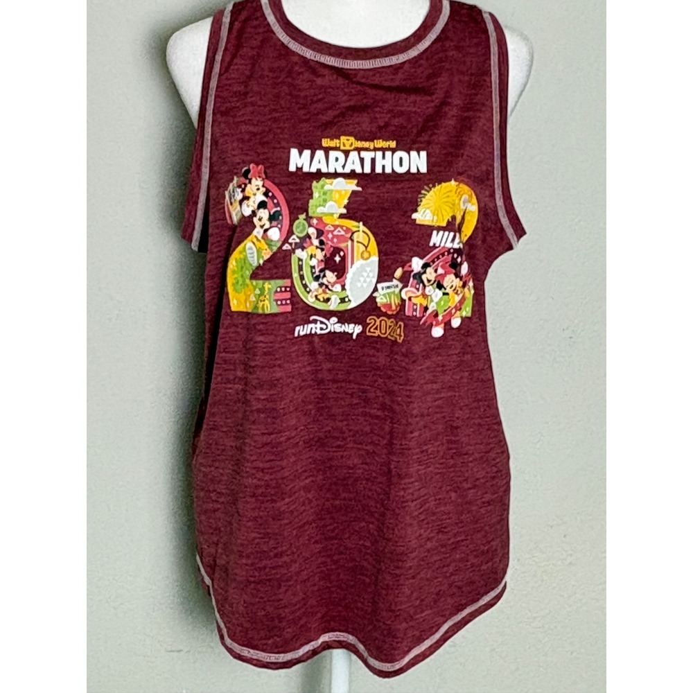 Disney World Marathon 2024 runDisney Tank Top Mens Large Maroon 26.2 Mickey L‎